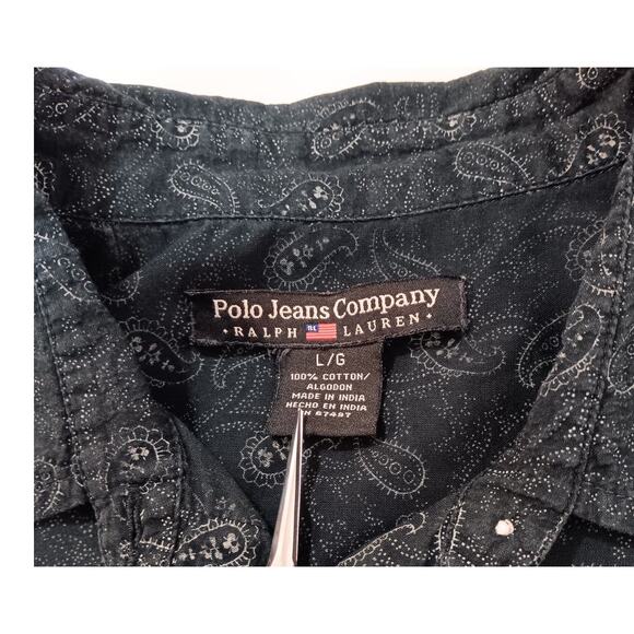 VINTAGE Y2K RALPH LAUREN Polo Jeans Blouse Top LG Worn-in Retro Paisley Green - Picture 4 of 6